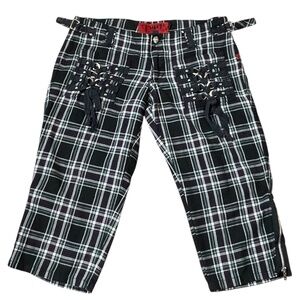 Vintage Tripp Plaid Capri Pants Lowrise Corset Lace-Up Mallgoth Lolita Y2k Emo 5